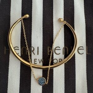 Hendri Bendel New York gold bangle bracelet with blue stone NEW
